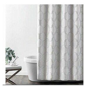 Croscill Gwynn Fabric Shower Curtain Silver Gray Geometric Design‎ New!